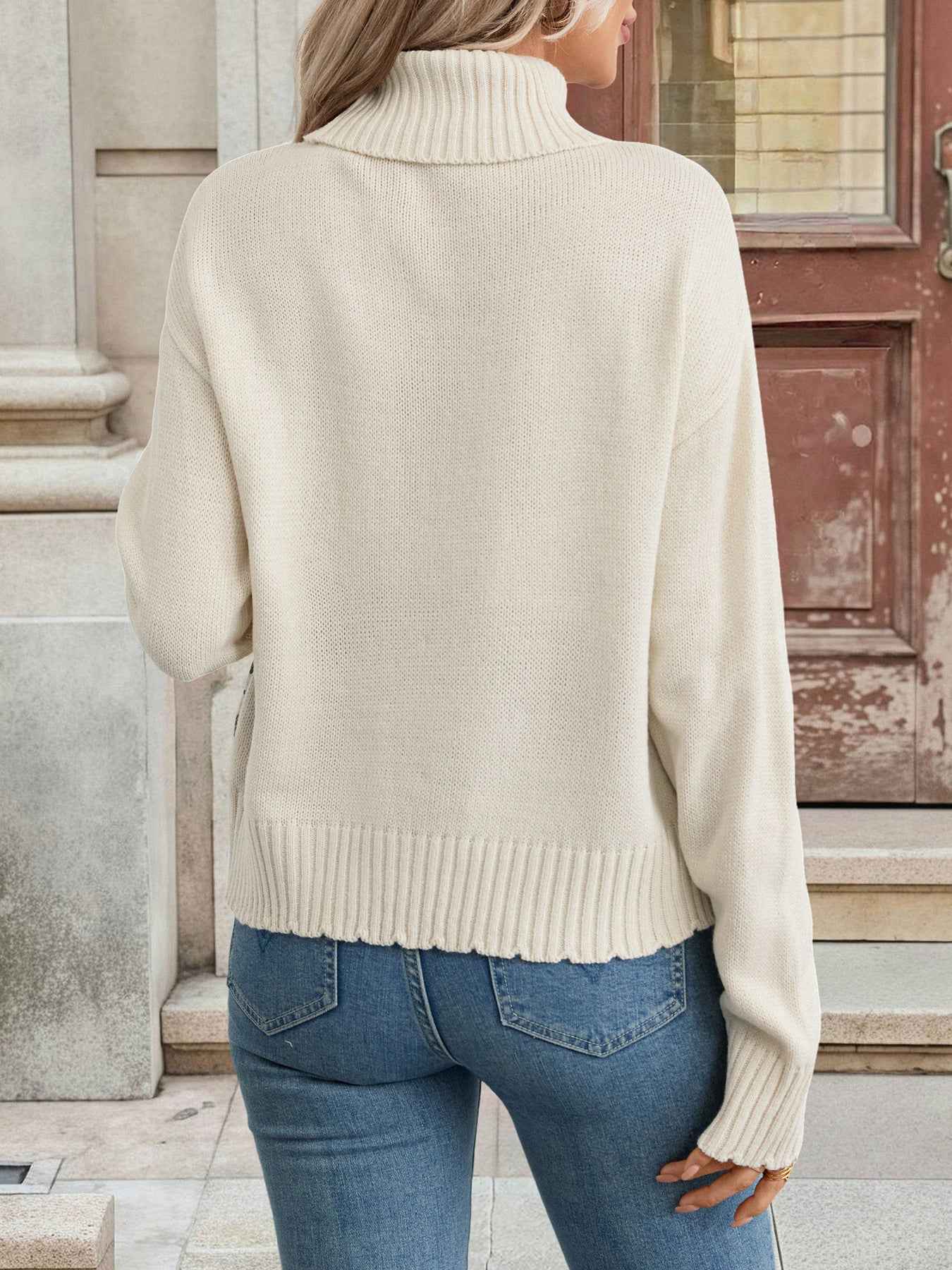 Ethnic Pattern Turtleneck Knitted Jacquard Pullover Sweater Women