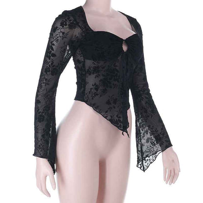 Dark Mesh Velvet Blouse for Women