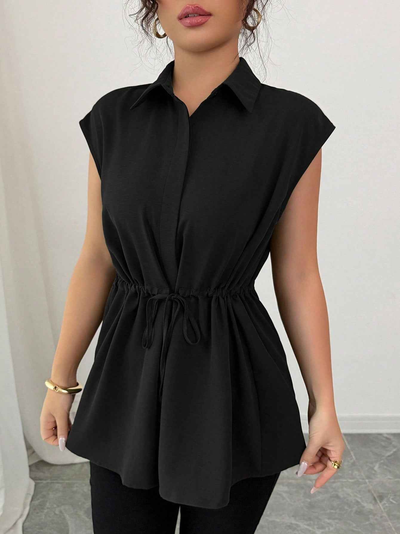 Solid Color Polo Collar Women's T-shirt