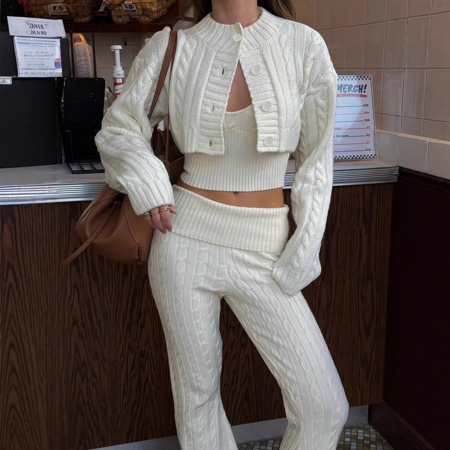 MUNSIEUR Knitted Sweatsuit Three Piece Set Sweats Leggings