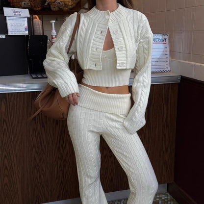 MUNSIEUR Knitted Sweatsuit Three Piece Set Sweats Leggings