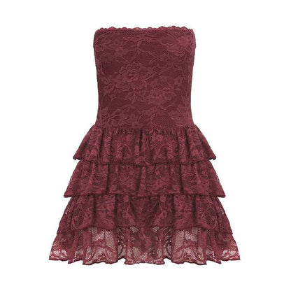 Lace Stitching Puffy Tiered Dress Summer Set
