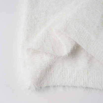 Mink Fur off Shoulder Solid Color Pullover Sweater