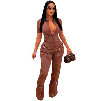 Sexy Summer Jumpsuit with Pocket and Zipper MUNSIEUR