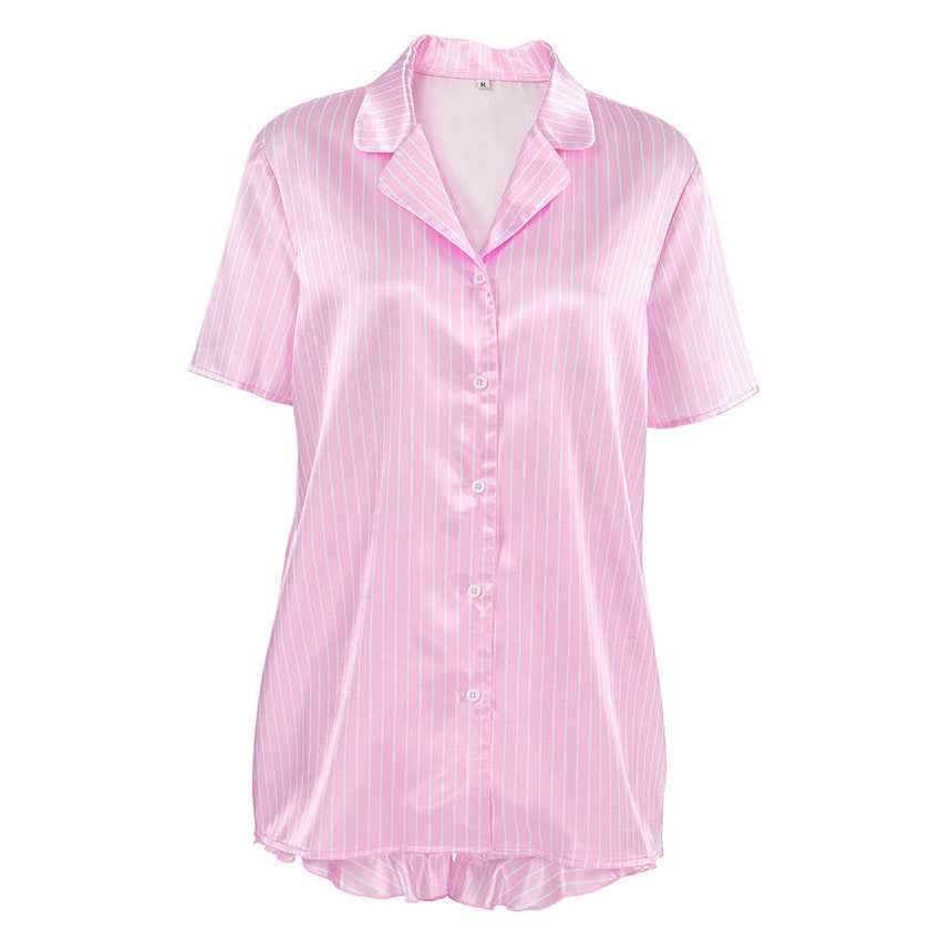 Summer Pink Striped Casual Loose Pajamas Women's