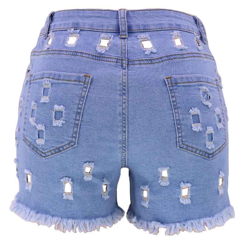 Solid Color Ripped High Waist Stretch Women's Bottoms