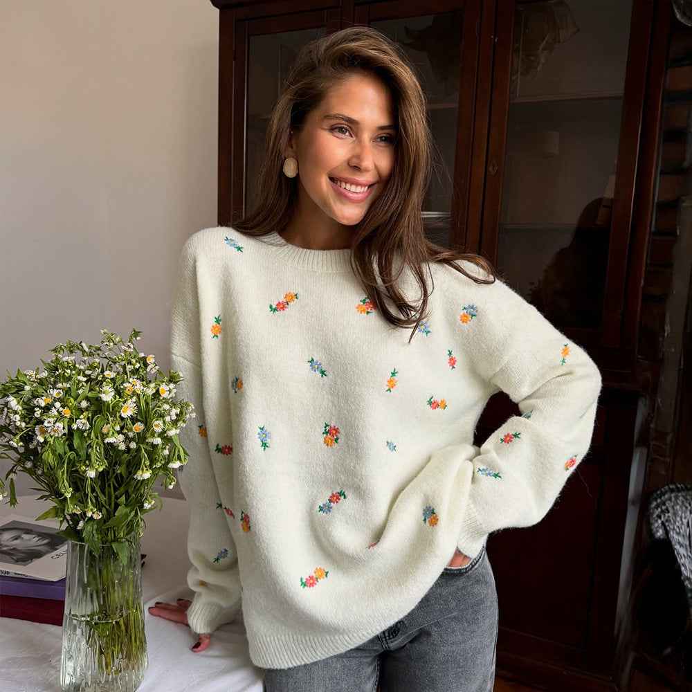 Pullover Embroidered Floral Sweater