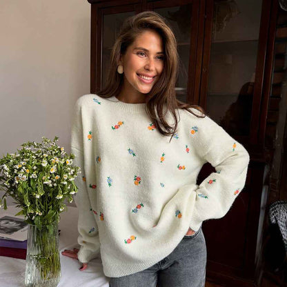 Pullover Embroidered Floral Sweater