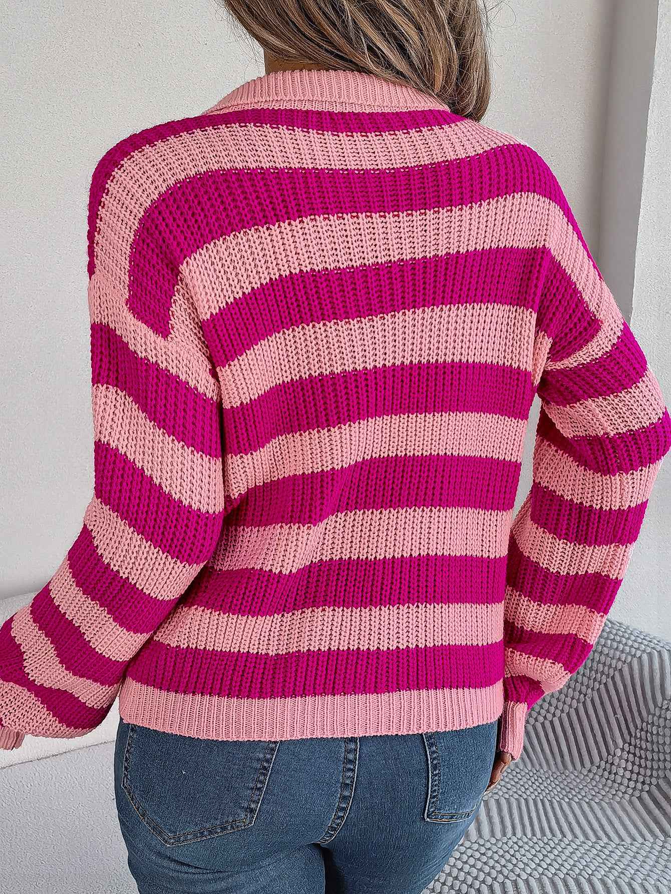 Casual Collar Contrast Color Long Sleeve Knitted Pullover Sweater