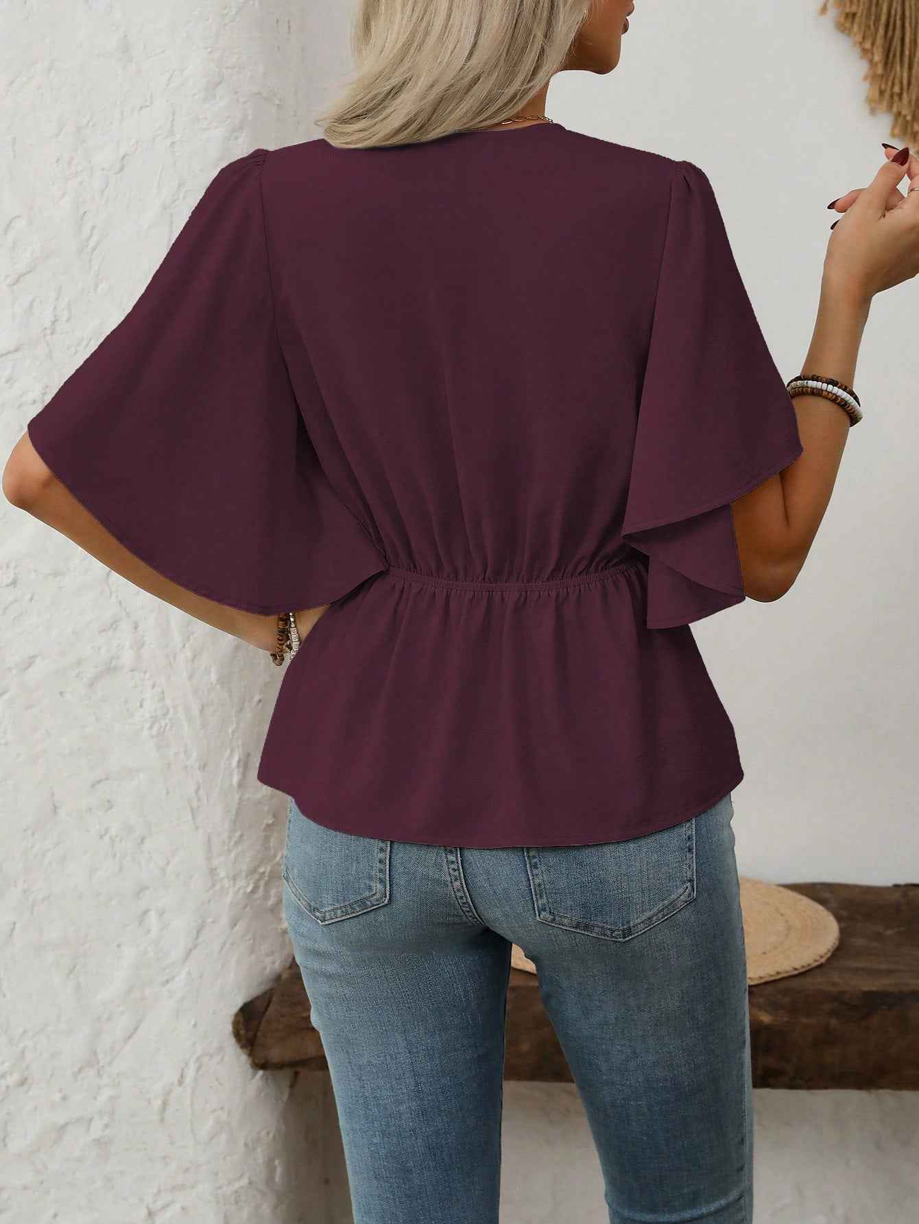 Elegant Solid Color Blouse