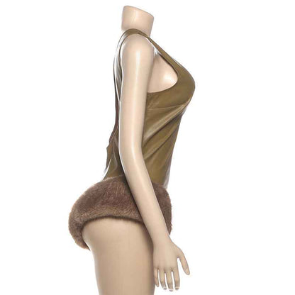 Leather Frayed Strap Jumpsuit Women