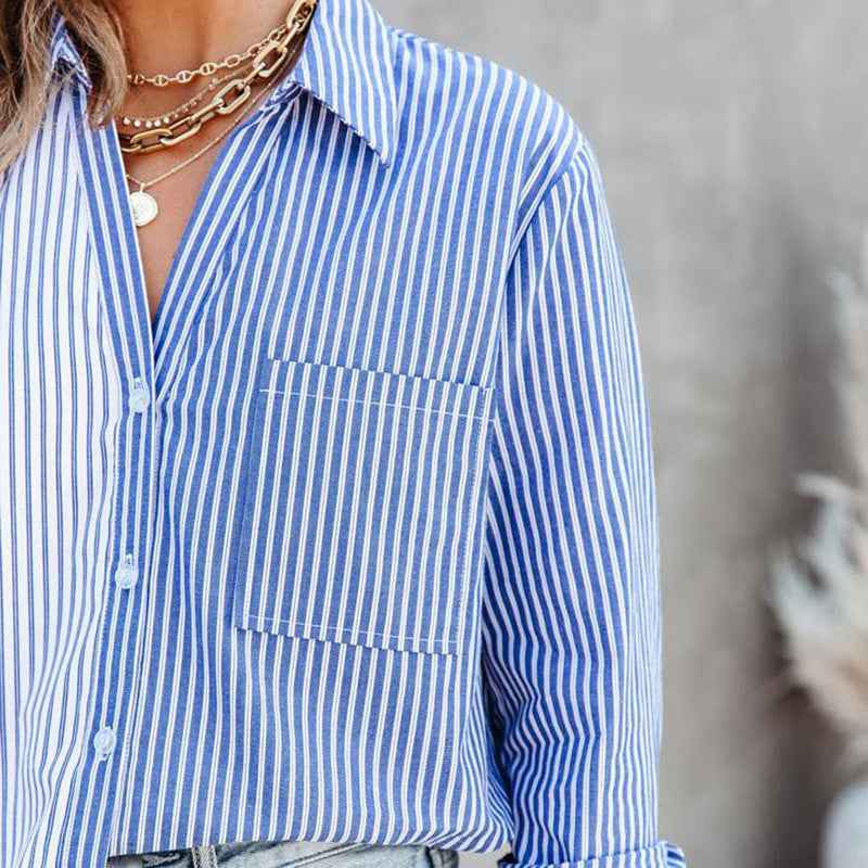 Striped Color Contrast Cardigan Blouse