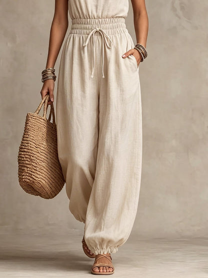 Bohemian Halter Lace Jumpsuit Seaside Holiday Casual Waist Drawstring