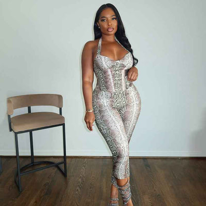 Snake Print Sling Slim Fit Jumpsuit
