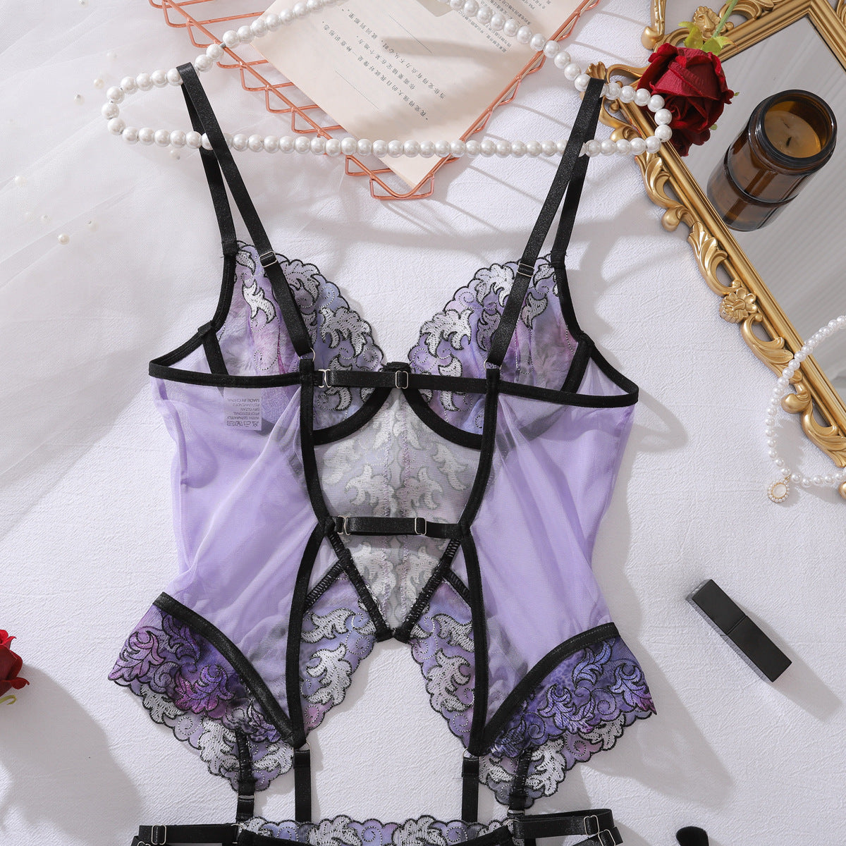 French See through Embroidery Stitching Lingerie