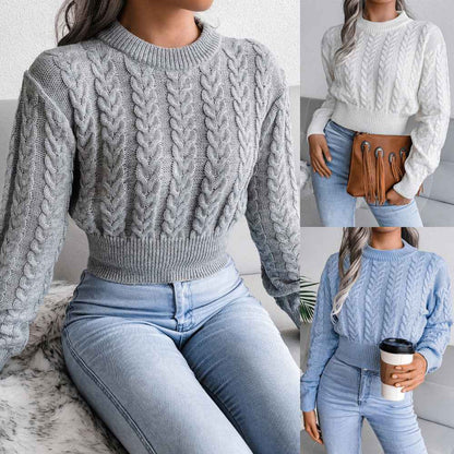 Waist Trimming Knitted Cropped Sweater