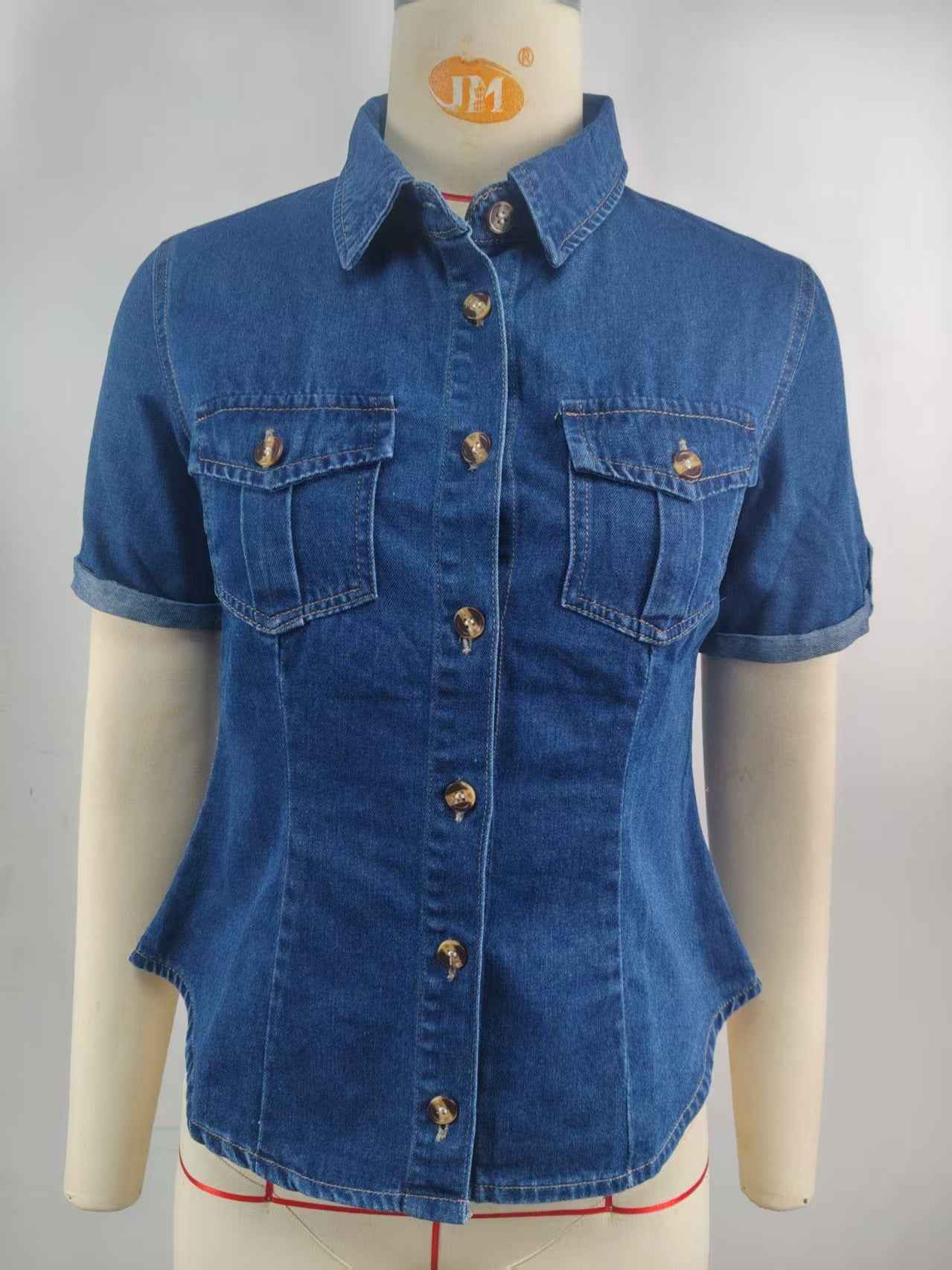 Washed Denim Collared Blouse for Women