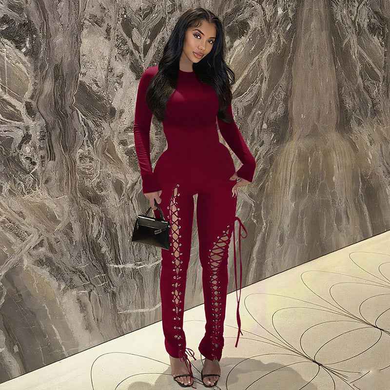 Sexy Solid Color Cutout out Strap Tight Jumpsuit