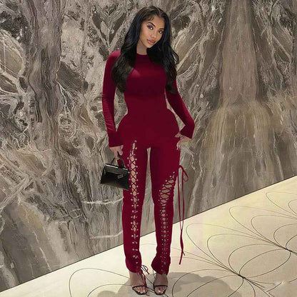 Sexy Solid Color Cutout out Strap Tight Jumpsuit