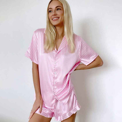 Summer Pink Striped Casual Loose Pajamas Women's