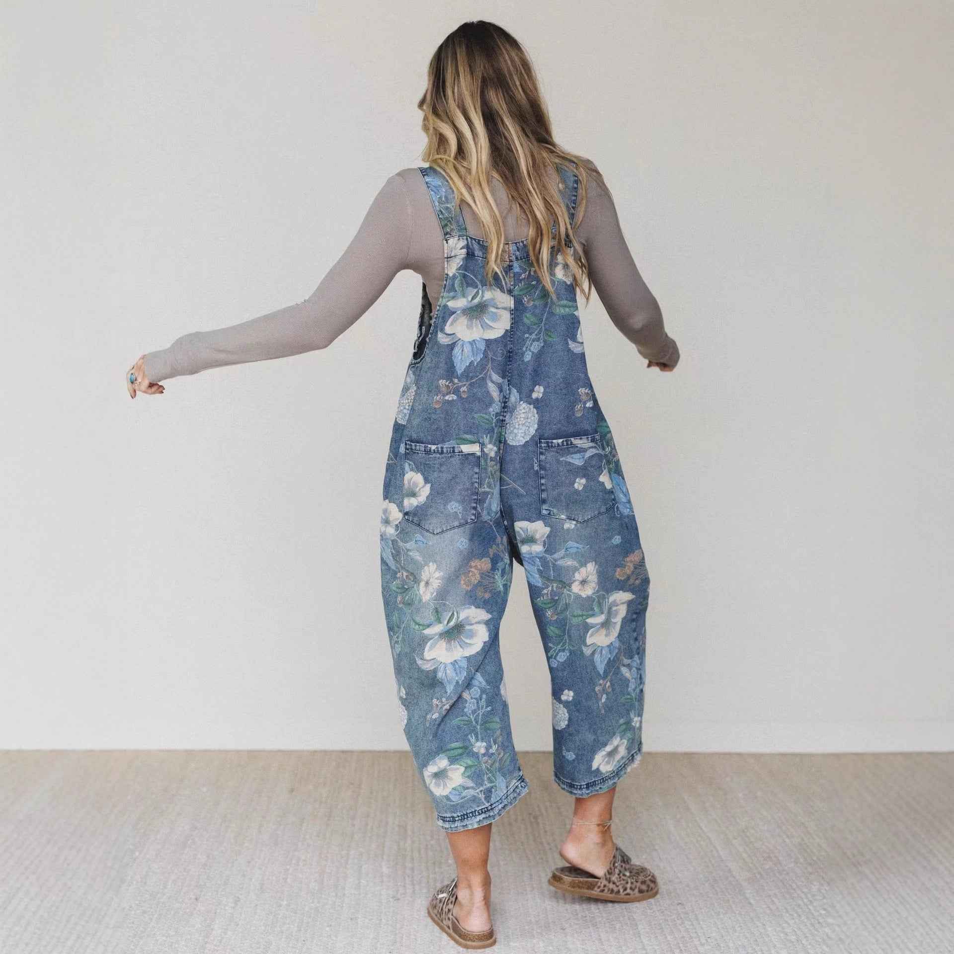 Street Trends Loose Printed Denim Jumpsuit