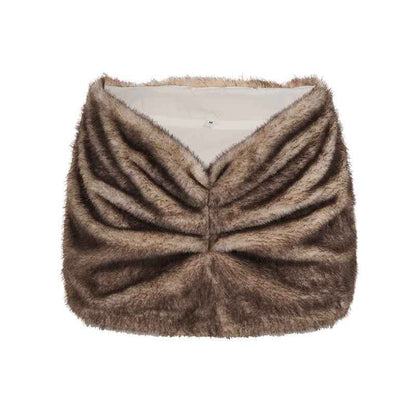 Pleated Low Waist Sexy Fur Sheath Skirt