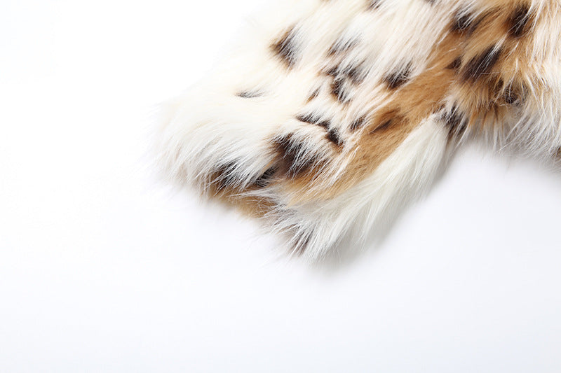 Leopard Print Spotted Long Fur Warm Long Sleeve Jacket