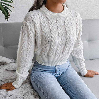 Waist Trimming Knitted Cropped Sweater