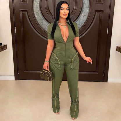 Sexy Summer Jumpsuit with Pocket and Zipper MUNSIEUR