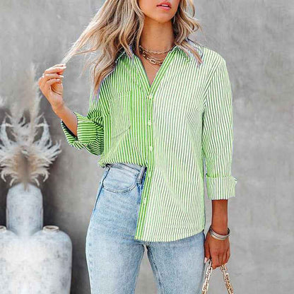 Striped Color Contrast Cardigan Blouse