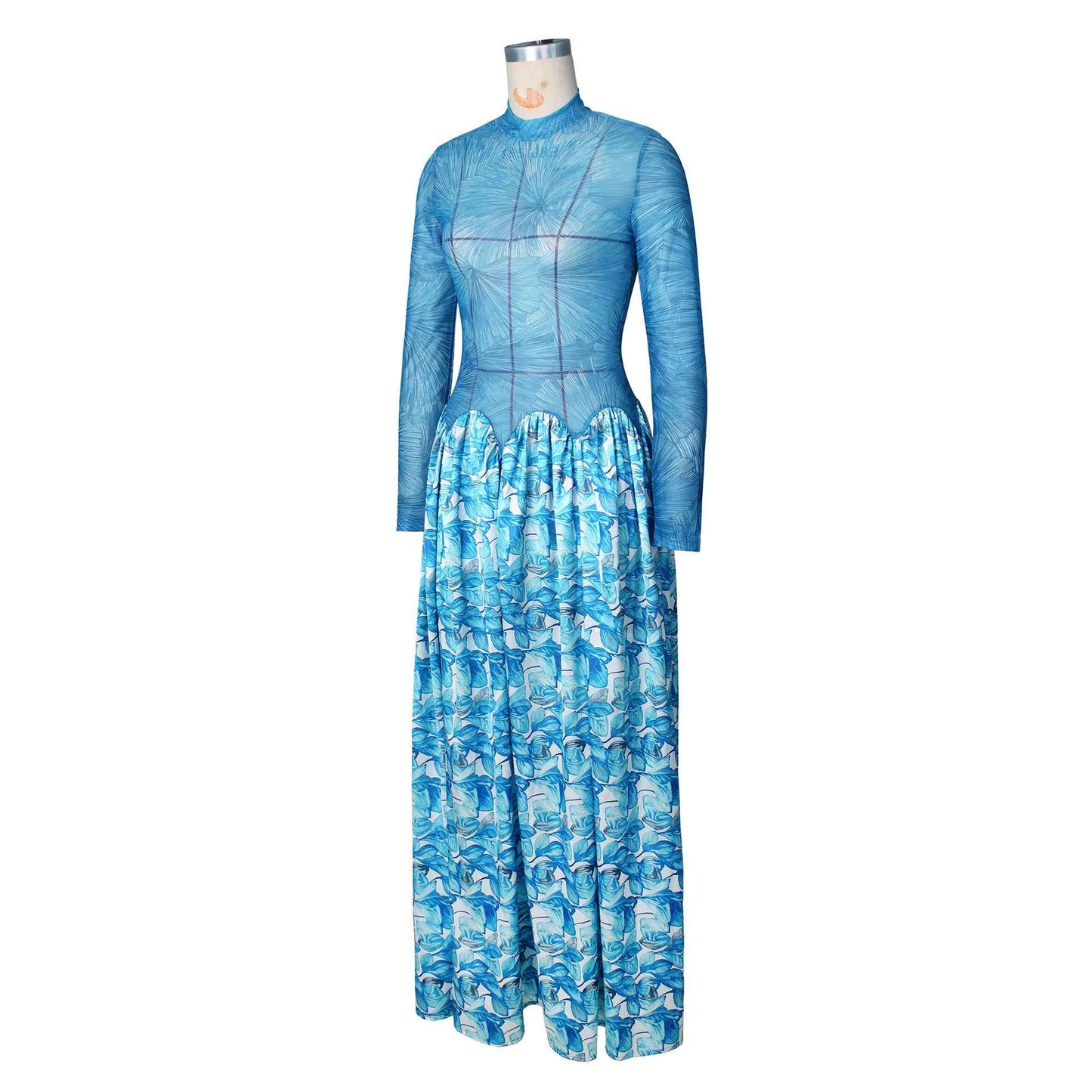 Summer Mesh Floral Print Dress Abstract Flowy Boho Style