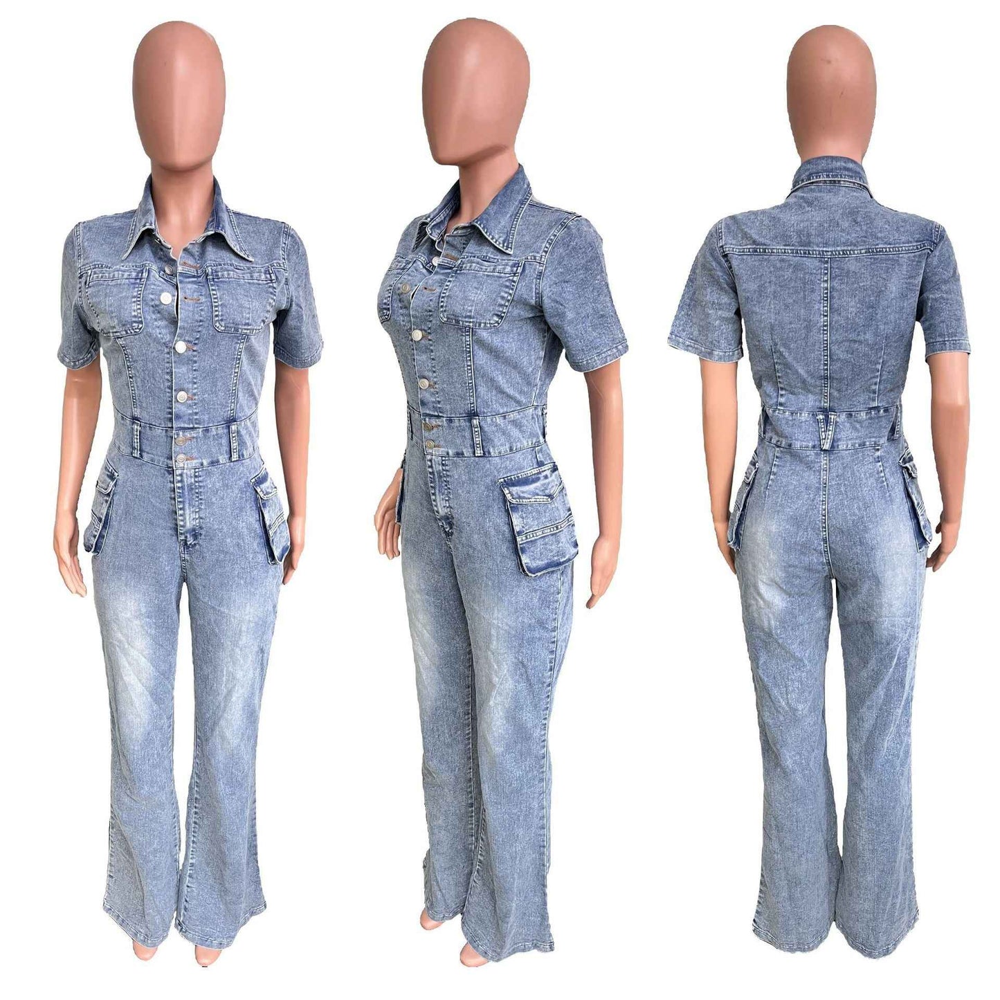 Floral Wash Denim Jumpsuit