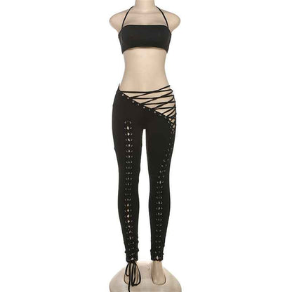 Street Lace up Jumpsuit Two Piece Set