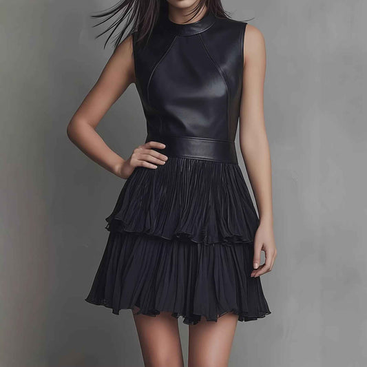 Elegant Double Layer Pleated Ruffled Dress