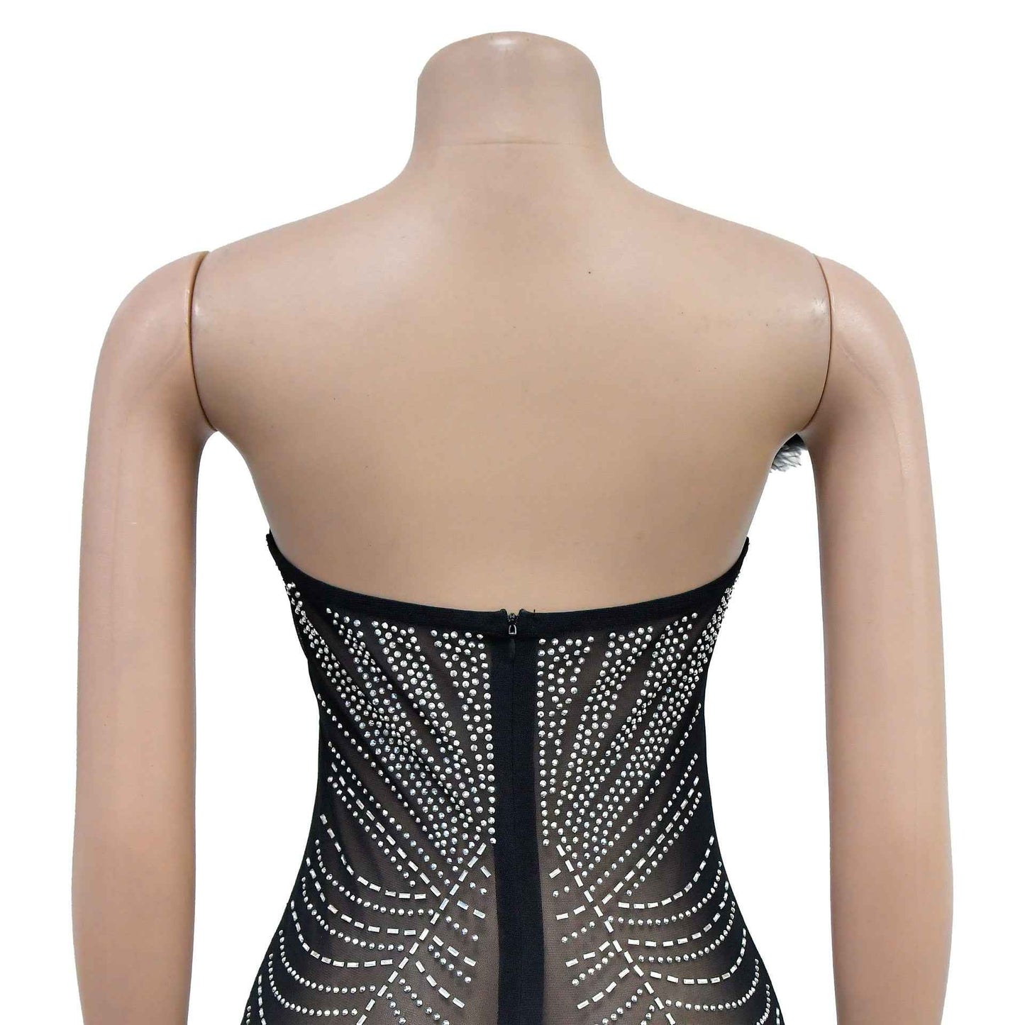Solid Color Sexy Mesh Rhinestone Jumpsuit