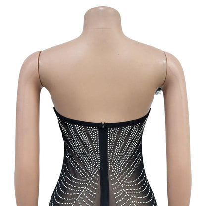 Solid Color Sexy Mesh Rhinestone Jumpsuit