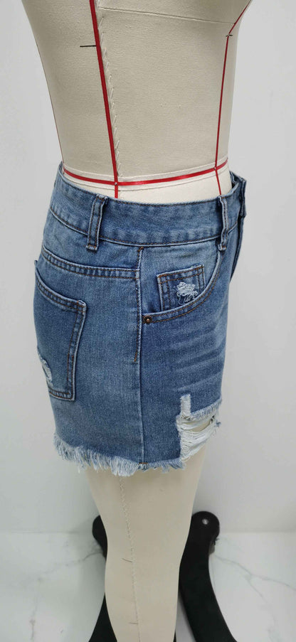 Ripped Denim Bottoms Handmade Worn Tassel
