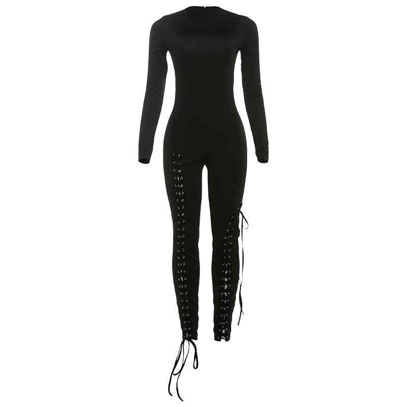 Sexy Solid Color Cutout out Strap Tight Jumpsuit