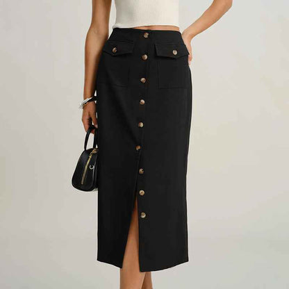 Elegant Vintage Button Slit Skirt