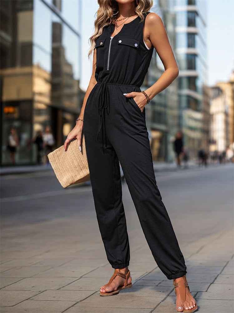 Summer Women Black Sleeveless Long Jumpsuit (Small Only)