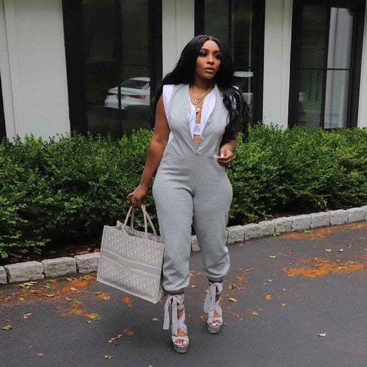 Sexy Slim Fit Solid Color Jumpsuit