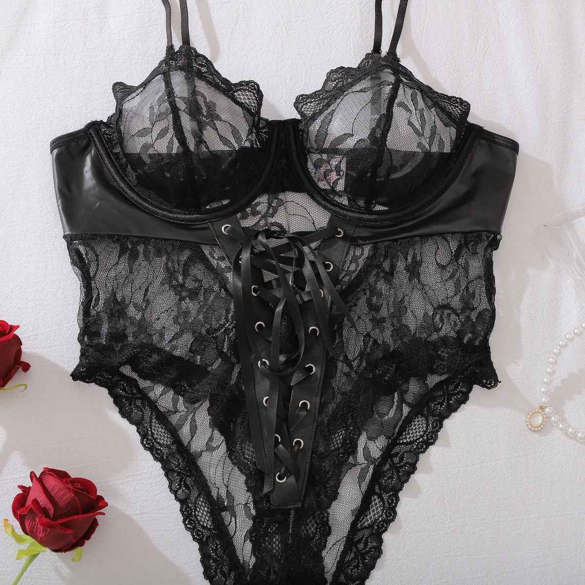 Patent Leather Stitching Lace Strap Lingerie New Arrivals