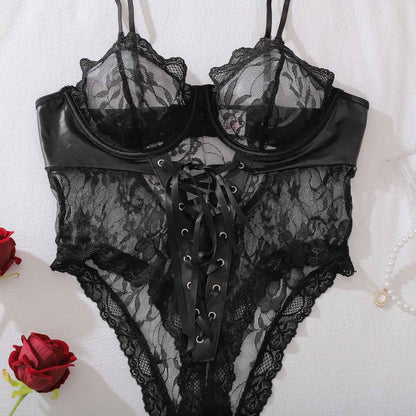 Patent Leather Stitching Lace Strap Lingerie New Arrivals