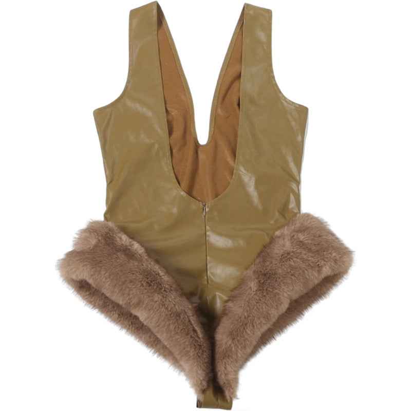 Leather Frayed Strap Jumpsuit Women