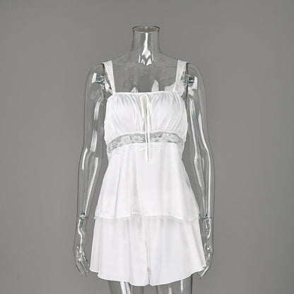 Summer Lace Strap Sleepwear Pajamas Two Piece Set