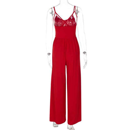 Women Summer Sexy Backless Spaghetti Straps Loose Jumpsuit