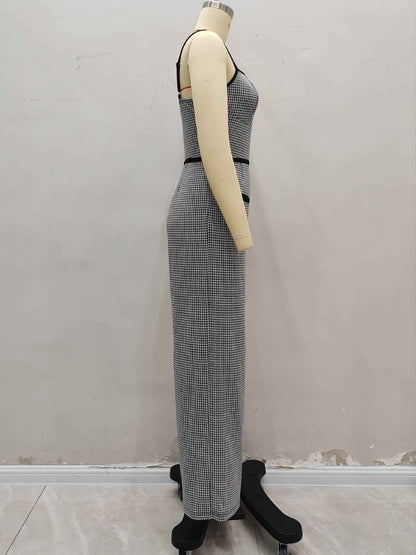 Jumpsuit Side Zipper Contrast Color Office Elegant Bandage Slim Fit New Arrivals