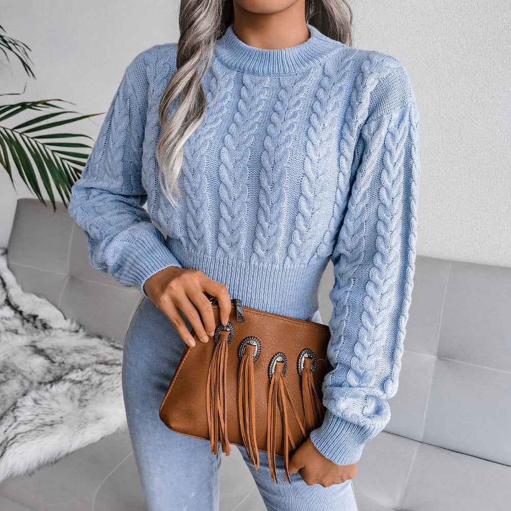 Waist Trimming Knitted Cropped Sweater