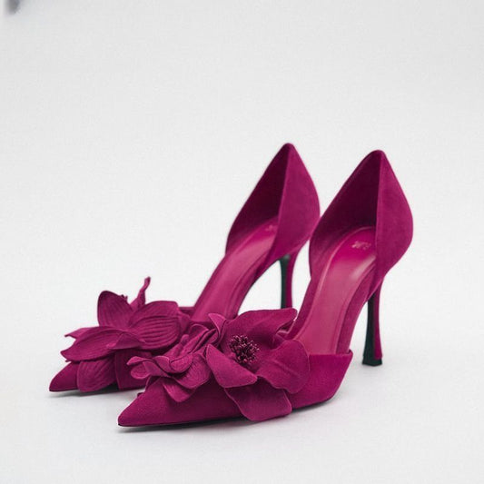Women's Flower High Heels Women's Pointed Toe Beautiful Pumps Stiletto Heel