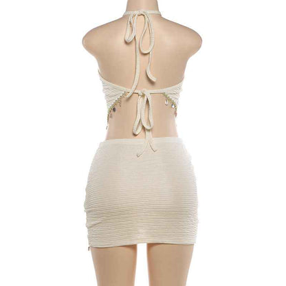 Spring Halter Top Summer Skirt Two Piece Set